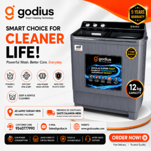 Godius 12 KG Semi Automatic Washing Machine | Powerful Wash Motor | Rust-Free Body | 5 Years Warranty | Smart Cleaning Technology