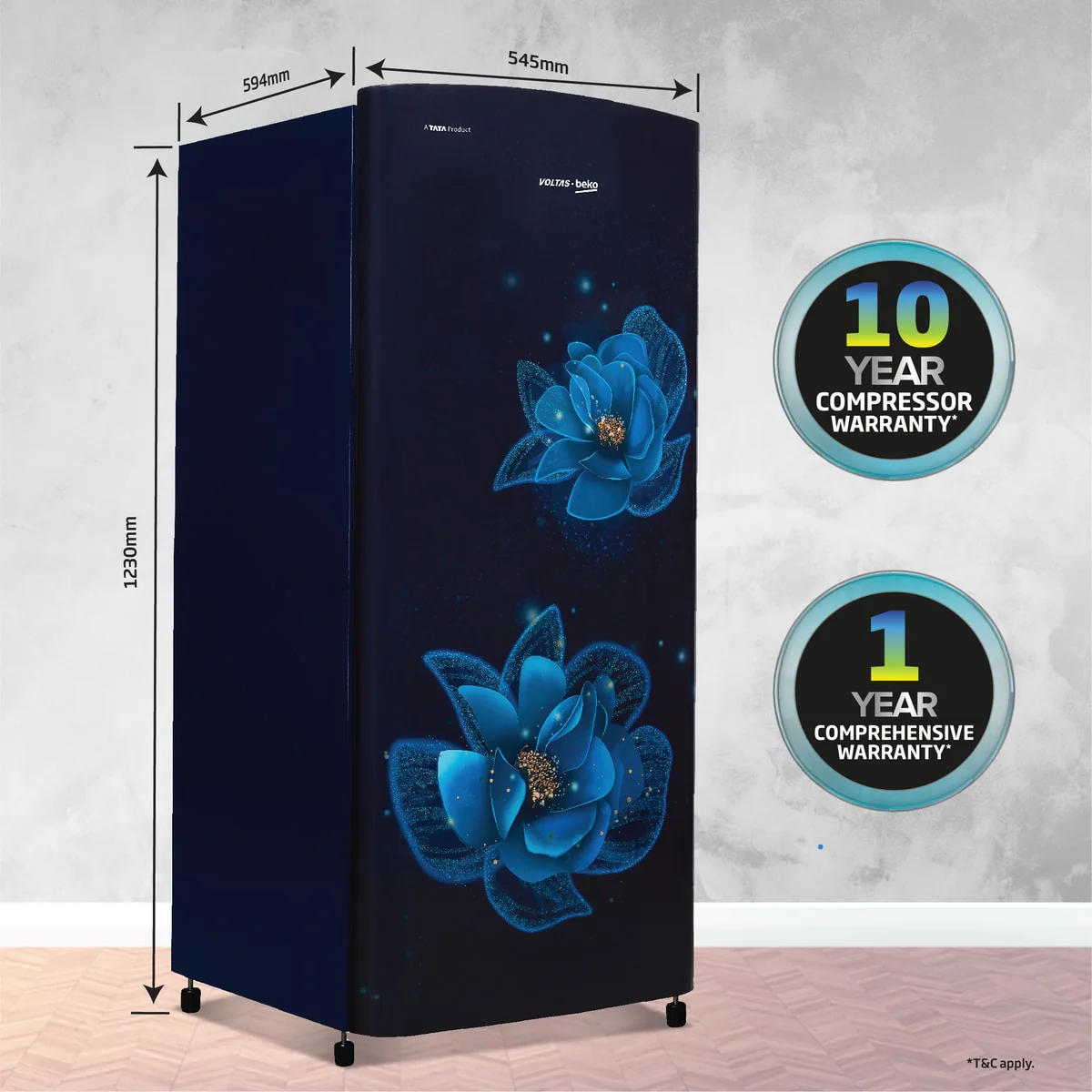 Voltas Beko 183 L, 3 Star, Direct Cool Single Door Refrigerator (Fressia Blue) - Image 2