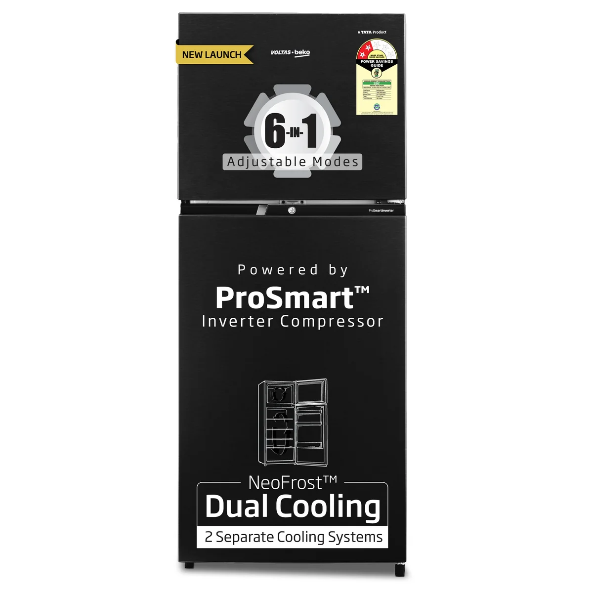 Voltas Beko 283 L, 2 Star, 6-in-1 Adjustable Frost Free Inverter Double Door Refrigerator (Wooden Black), A Tata Product