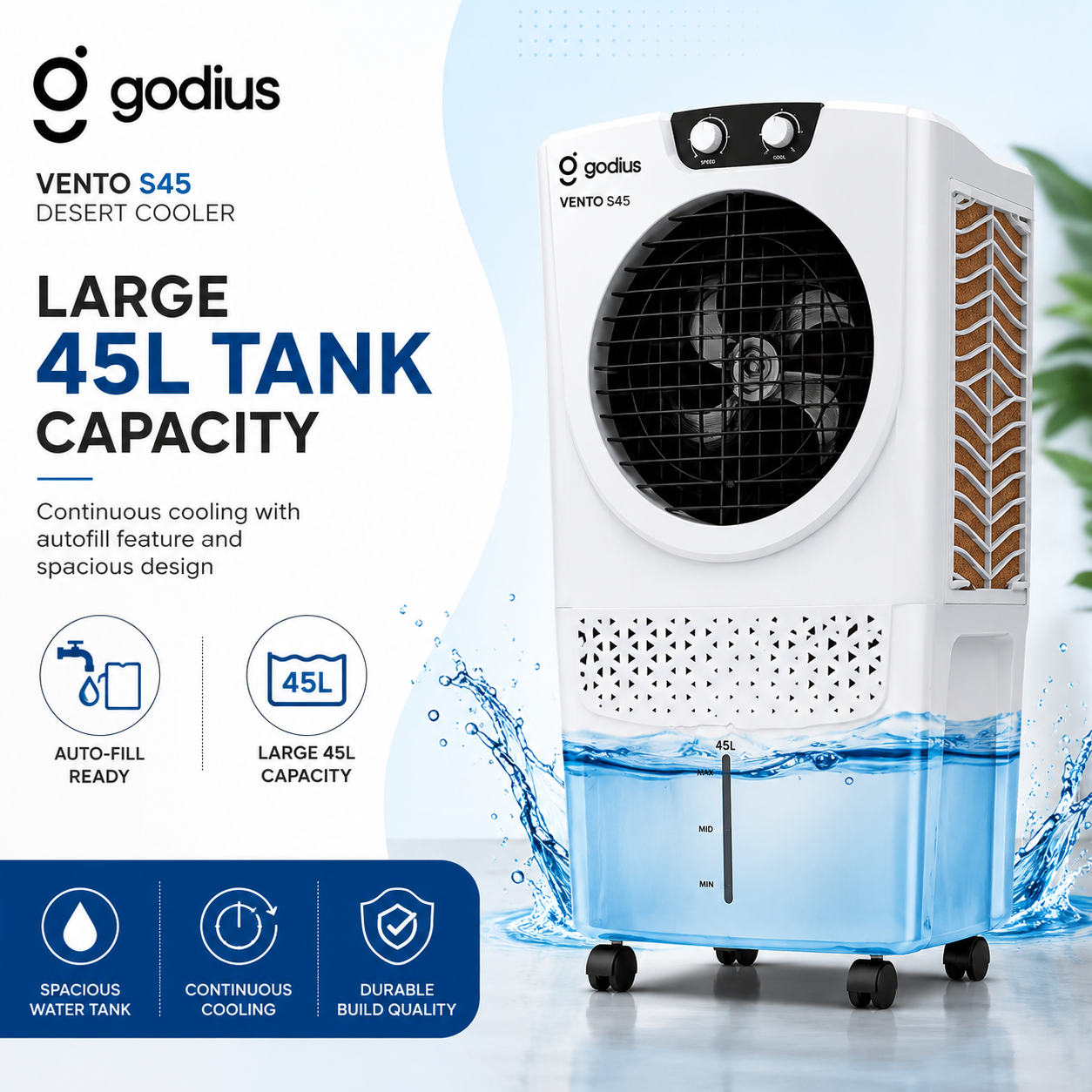 Godius VENTO S45 Desert Air Cooler | 45L High Air Delivery Air Cooler - Image 2